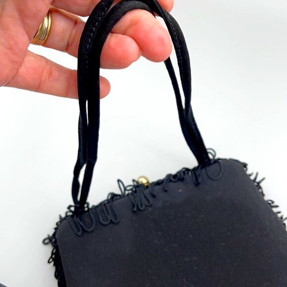 Vintage Black satin fringe bag. - Picture 4 of 12